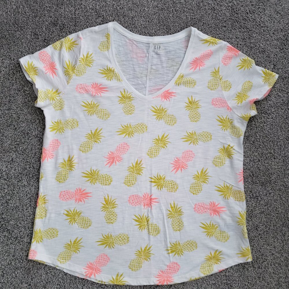 GAP Women's X-Large White Pineapple Print Easy T tee short sleeve casual